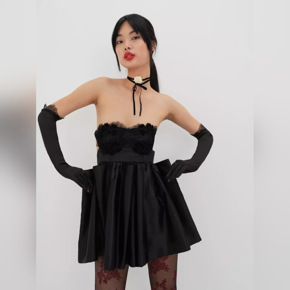 ~SOLD~ Dolls Kill For Love and Lemons Black Lace Virginia Mini Dress w Gloves S - Picture 5 of 10